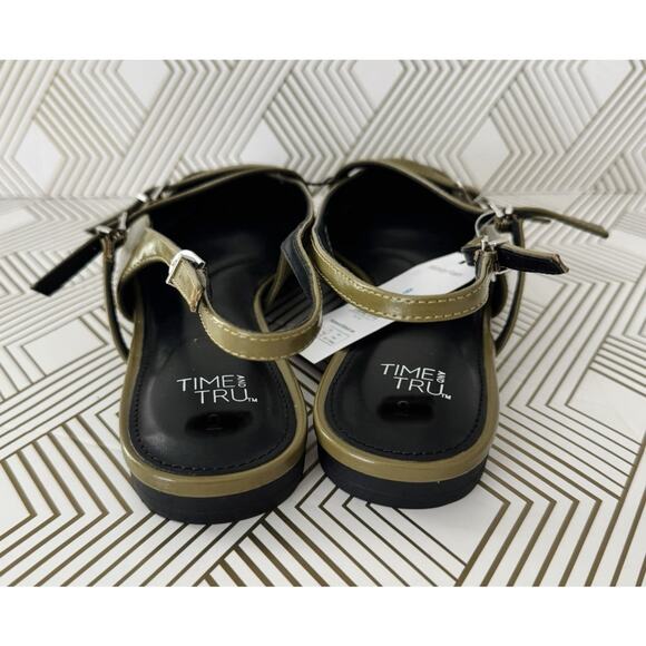 Time And Tru Women’s Strappy Sling Back Flats Green Multi Size NWT - Picture 7 of 8